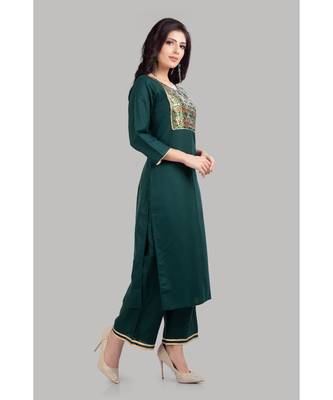 Green Cotton Plain Stitched   kurti  with   pant 4