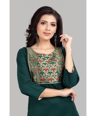 Green Cotton Plain Stitched   kurti  with   pant 5
