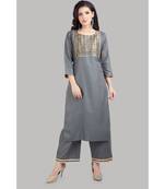 Grey Cotton Plain Stitched   kurti  with   pant