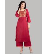 Red Cotton Plain Stitched   kurti  with   pant