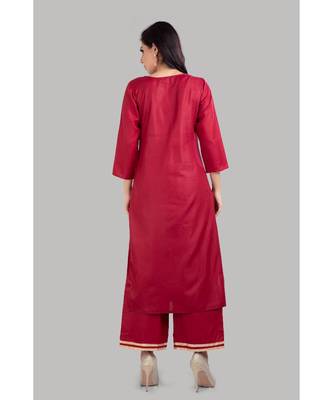 Red Cotton Plain Stitched   kurti  with   pant 2