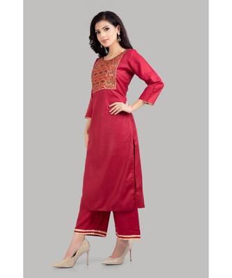 Red Cotton Plain Stitched   kurti  with   pant 3