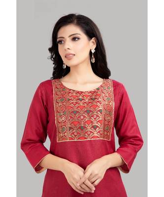 Red Cotton Plain Stitched   kurti  with   pant 5