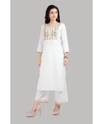 White Cotton Plain Stitched   kurti  with   pant 1