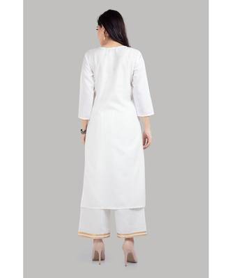 White Cotton Plain Stitched   kurti  with   pant 2