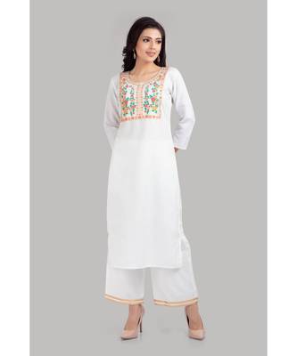 White Cotton Plain Stitched   kurti  with   pant 3