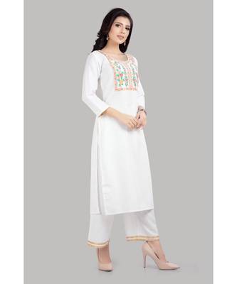 White Cotton Plain Stitched   kurti  with   pant 4