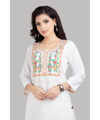 White Cotton Plain Stitched   kurti  with   pant 5