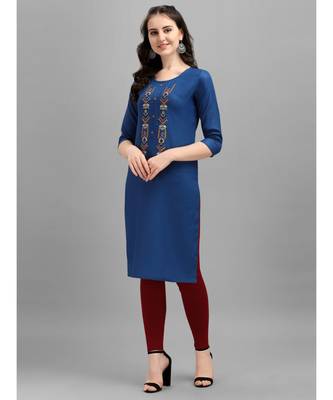 Blue cotton Embroidered Stitched   Kurti 1