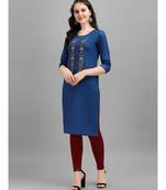 Blue cotton Embroidered Stitched   Kurti