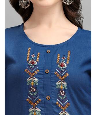 Blue cotton Embroidered Stitched   Kurti 4