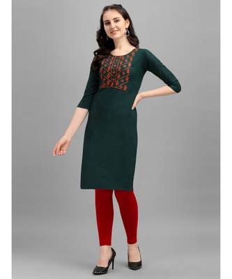 green cotton Embroidered Stitched   Kurti 1