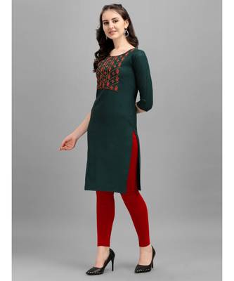 green cotton Embroidered Stitched   Kurti 3