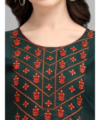 green cotton Embroidered Stitched   Kurti 4
