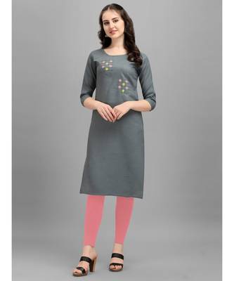 Grey cotton Embroidered Stitched   Kurti 1