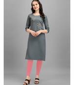 Grey cotton Embroidered Stitched   Kurti