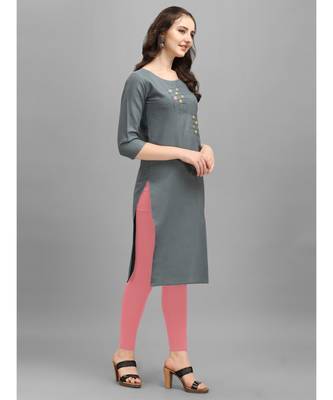 Grey cotton Embroidered Stitched   Kurti 3