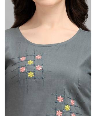 Grey cotton Embroidered Stitched   Kurti 4