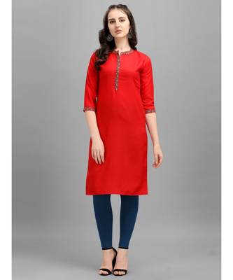 red cotton Embroidered Stitched   Kurti 1