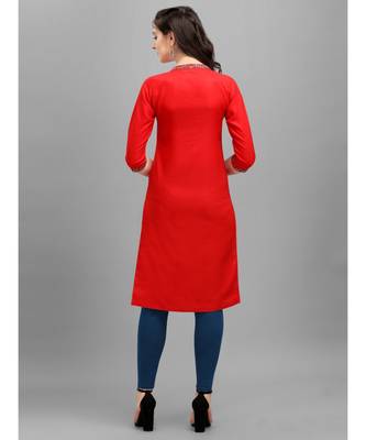 red cotton Embroidered Stitched   Kurti 2