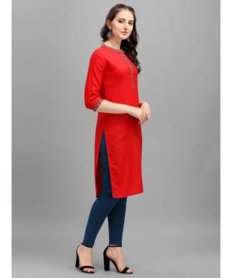 red cotton Embroidered Stitched   Kurti 3