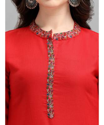 red cotton Embroidered Stitched   Kurti 4