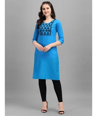 Blue cotton Embroidered Stitched   Kurti 1