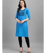 Blue cotton Embroidered Stitched   Kurti