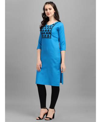 Blue cotton Embroidered Stitched   Kurti 3