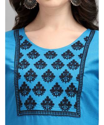 Blue cotton Embroidered Stitched   Kurti 4