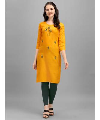 yellow cotton Embroidered Stitched   Kurti 1