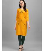 yellow cotton Embroidered Stitched   Kurti