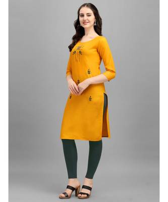 yellow cotton Embroidered Stitched   Kurti 3
