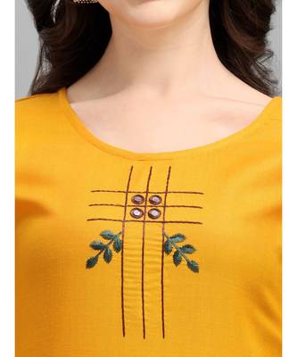 yellow cotton Embroidered Stitched   Kurti 4