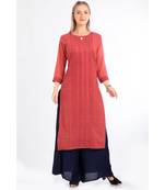 red Georgette Embroidered Stitched   Kurti