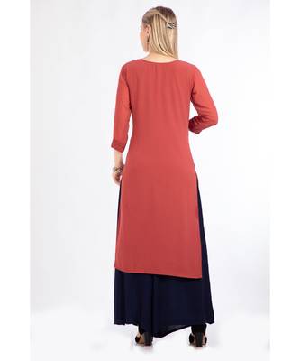 red Georgette Embroidered Stitched   Kurti 2