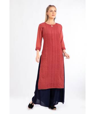 red Georgette Embroidered Stitched   Kurti 3