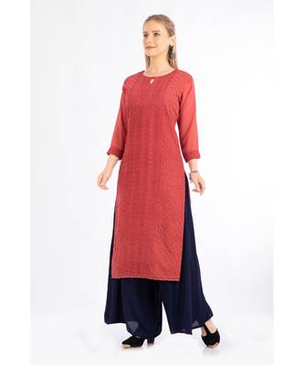 red Georgette Embroidered Stitched   Kurti 4