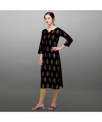 black Rayon Printed Stitched   Kurti 1