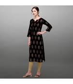 black Rayon Printed Stitched   Kurti