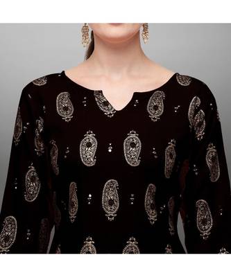 black Rayon Printed Stitched   Kurti 4