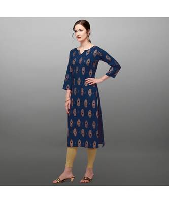 Blue Rayon Printed Stitched   Kurti 1