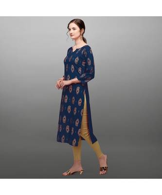 Blue Rayon Printed Stitched   Kurti 3