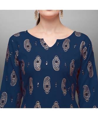 Blue Rayon Printed Stitched   Kurti 4