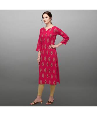 pink Rayon Printed Stitched   Kurti 1