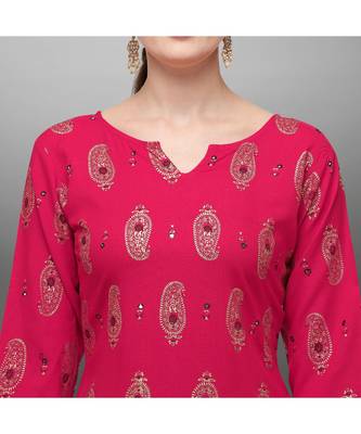 pink Rayon Printed Stitched   Kurti 4