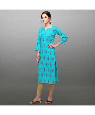 Blue Rayon Printed Stitched   Kurti 1