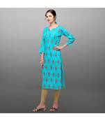 Blue Rayon Printed Stitched   Kurti