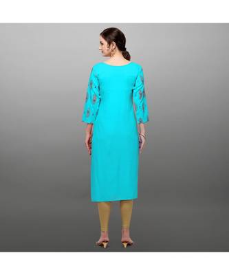 Blue Rayon Printed Stitched   Kurti 2