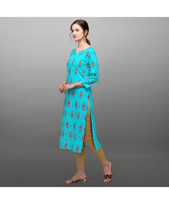 Blue Rayon Printed Stitched   Kurti 3